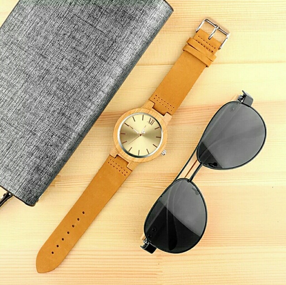 BNIP MEN'S LUXURY WOODEN WATCH W/ LEATHER BAND - Picture 3 of 4